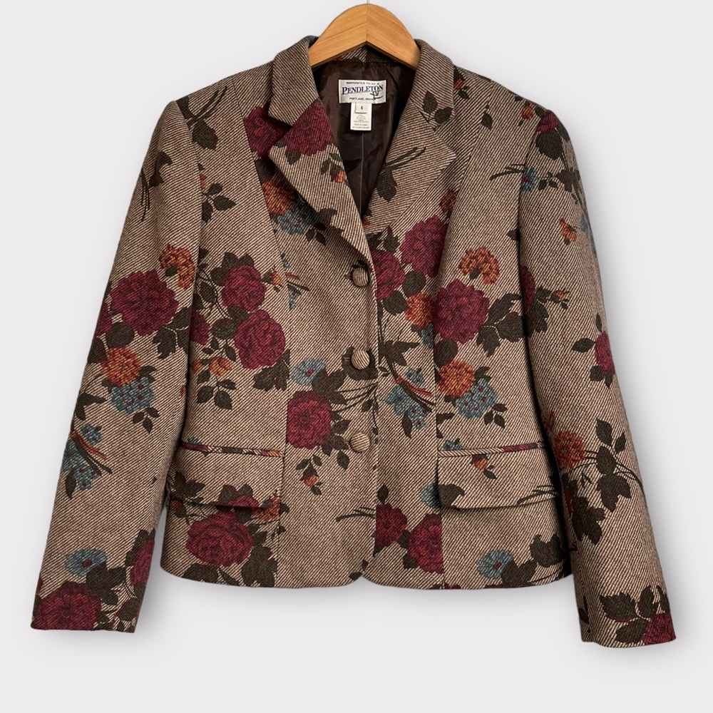 Pendleton Brown Floral Print Wool Blazer 6